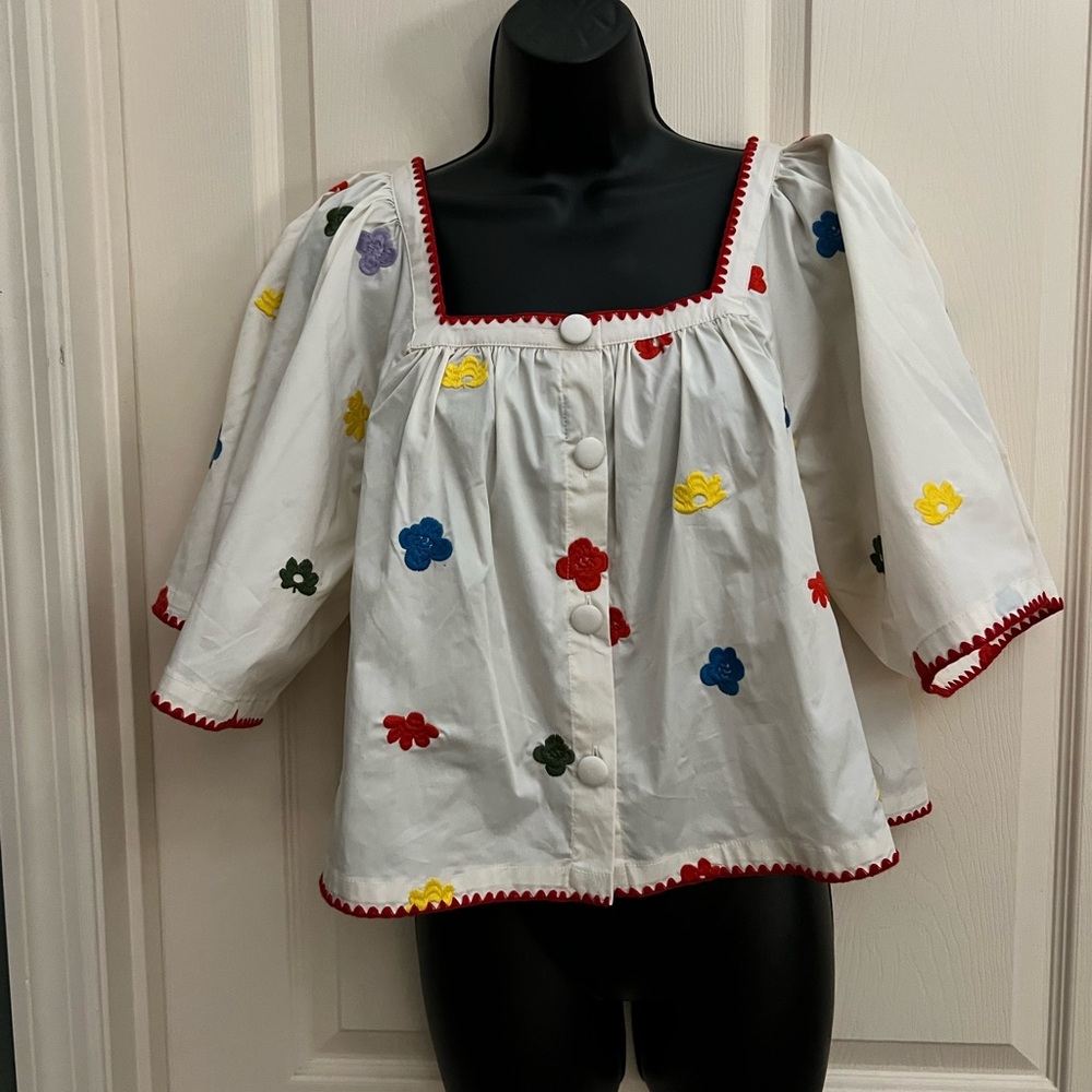 Caroline Constas Blouse-Medium- Embroidered Floral Accents n stitchings-New
